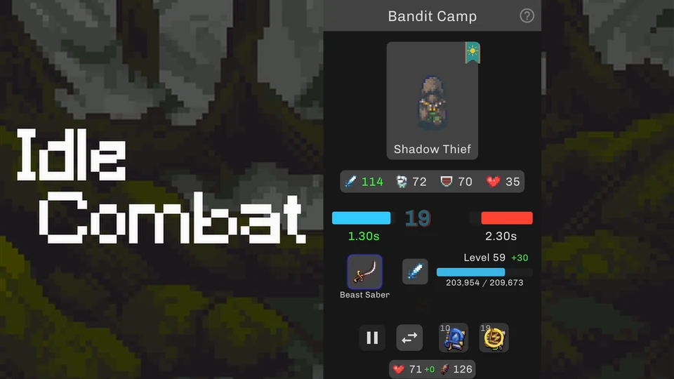 Idle Iktah combat screen fighting a Shadow Thief at the Bandit Camp