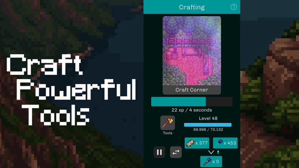 Idle Iktah Crafting screen making tools from gathered resources