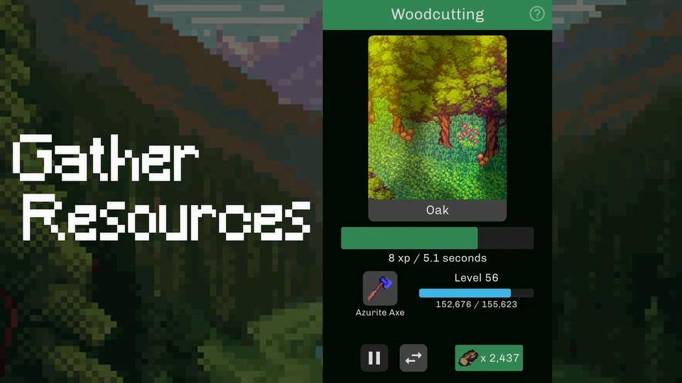 Idle Iktah Woodcutting screen gathering oak in a forest landscape
